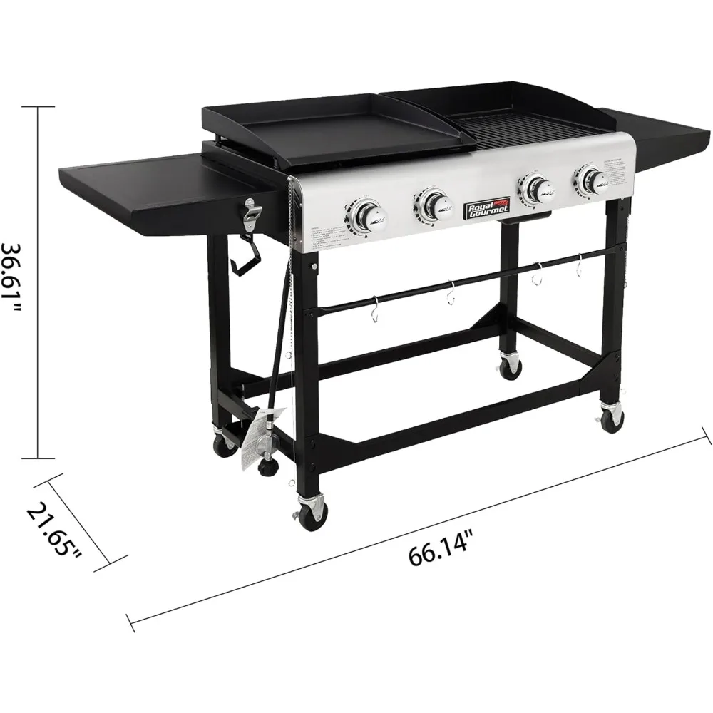 Imagem -03 - Portable Propano Gás Grill e Griddle Combo com Mesa Lateral Queimadores Blackdeer Pernas Dobráveis Fogão de Acampamento Versátil