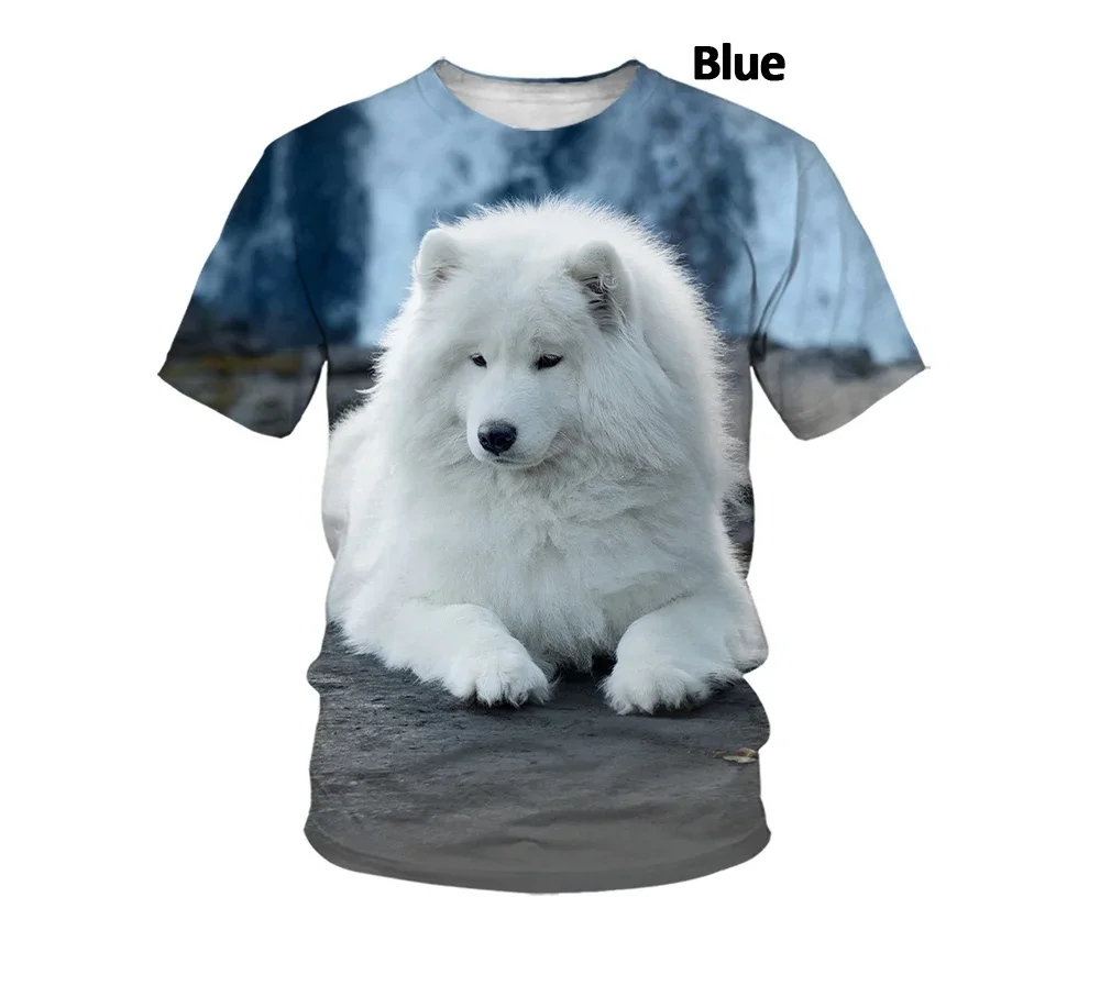 Summer Men and Women 3D Printing Samoyed T-shirt Cute Breathable Comfortable T-shirt Loose Samoyed T-shirt