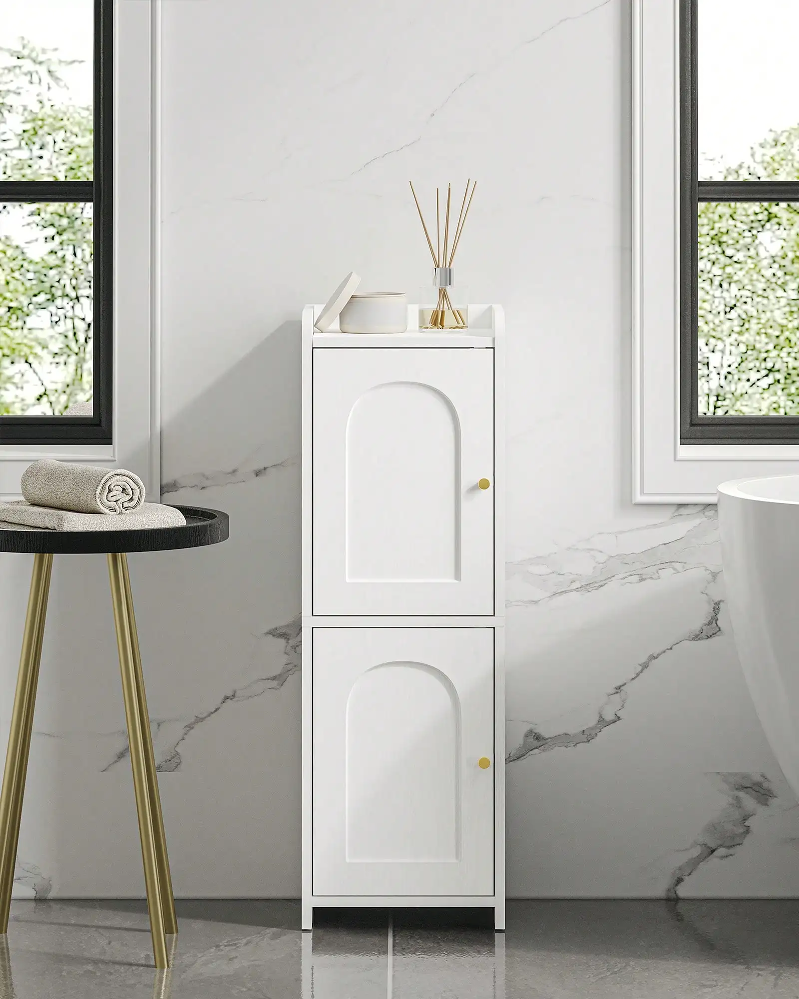 

Bathroom Storage Cabinet, Corner Floor Cabinet With 2 Doors And Adjustable Shelf, Narrow Toilet Paper Cabinet, Bathroom