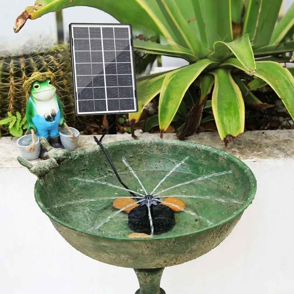 New 2024 Year Model Solar Fountain Pump Improved Glass Solar Panel with 5 Spare Nozzles Garden Bird Shower Waterfall 3.5W