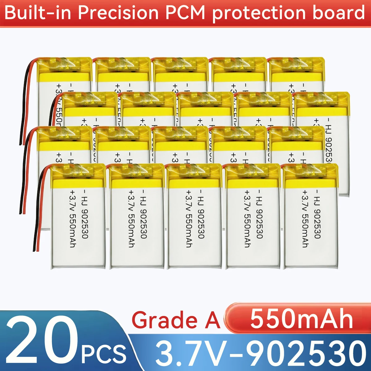 902530 3.7V 550mAh Li-ion Battery Lipo Batteries for 602530 502530 702530 802530 102530 with JST1.25mm PH2.0mm XH2.54mm-2p Plug