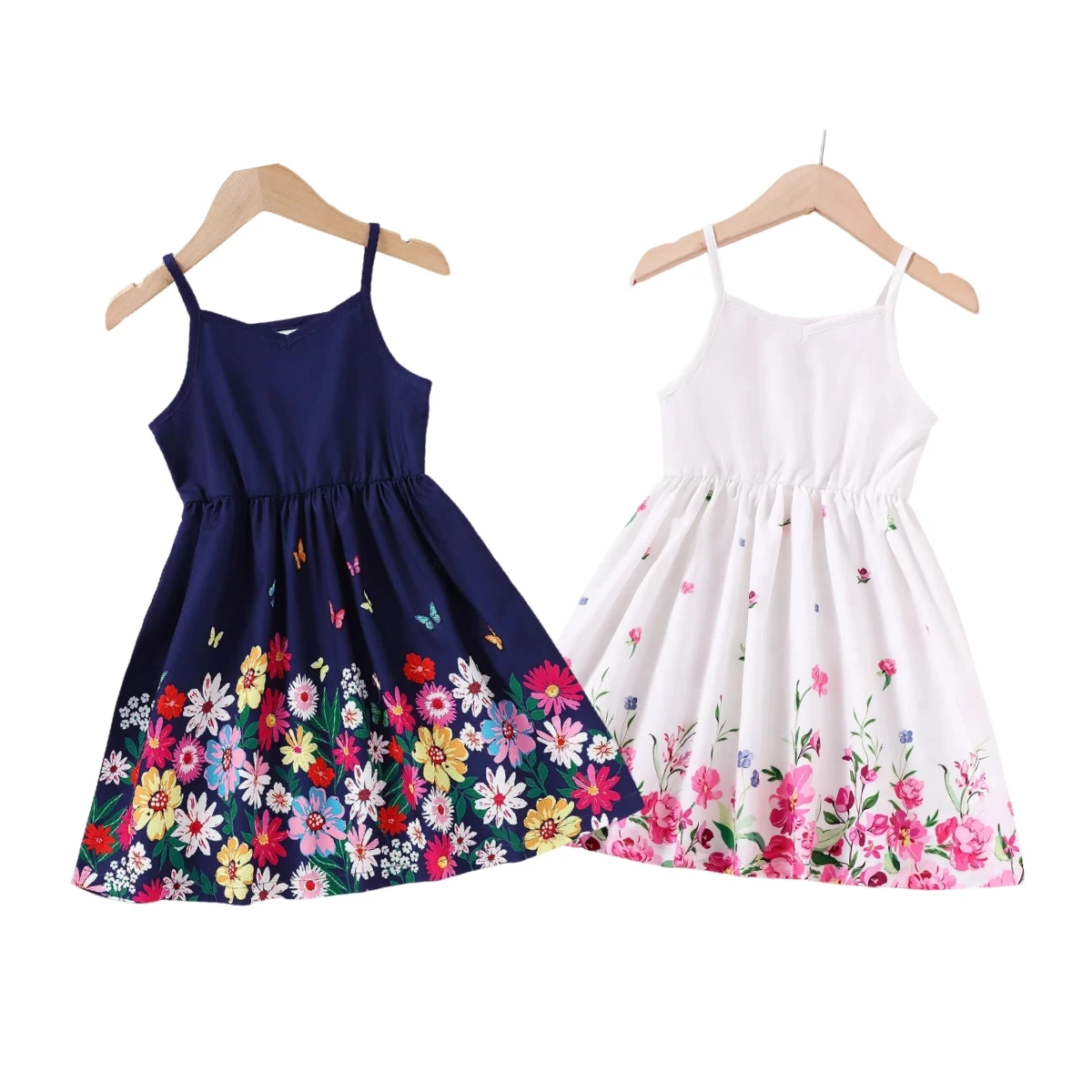 Kids Girl Summer New Sling Dress Flower Print Suspenders Dresses Daily Comfortable Casual Clothing for Children Girl 4-7 Years