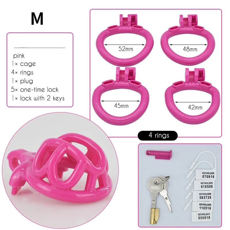 2026 New Pink Flat Chastity Lock Ascetic Escape Proof Chastity Cage with 4 Size Rings Adult Erotica Male Gay Sex Toys 18+ 정조대 view 3