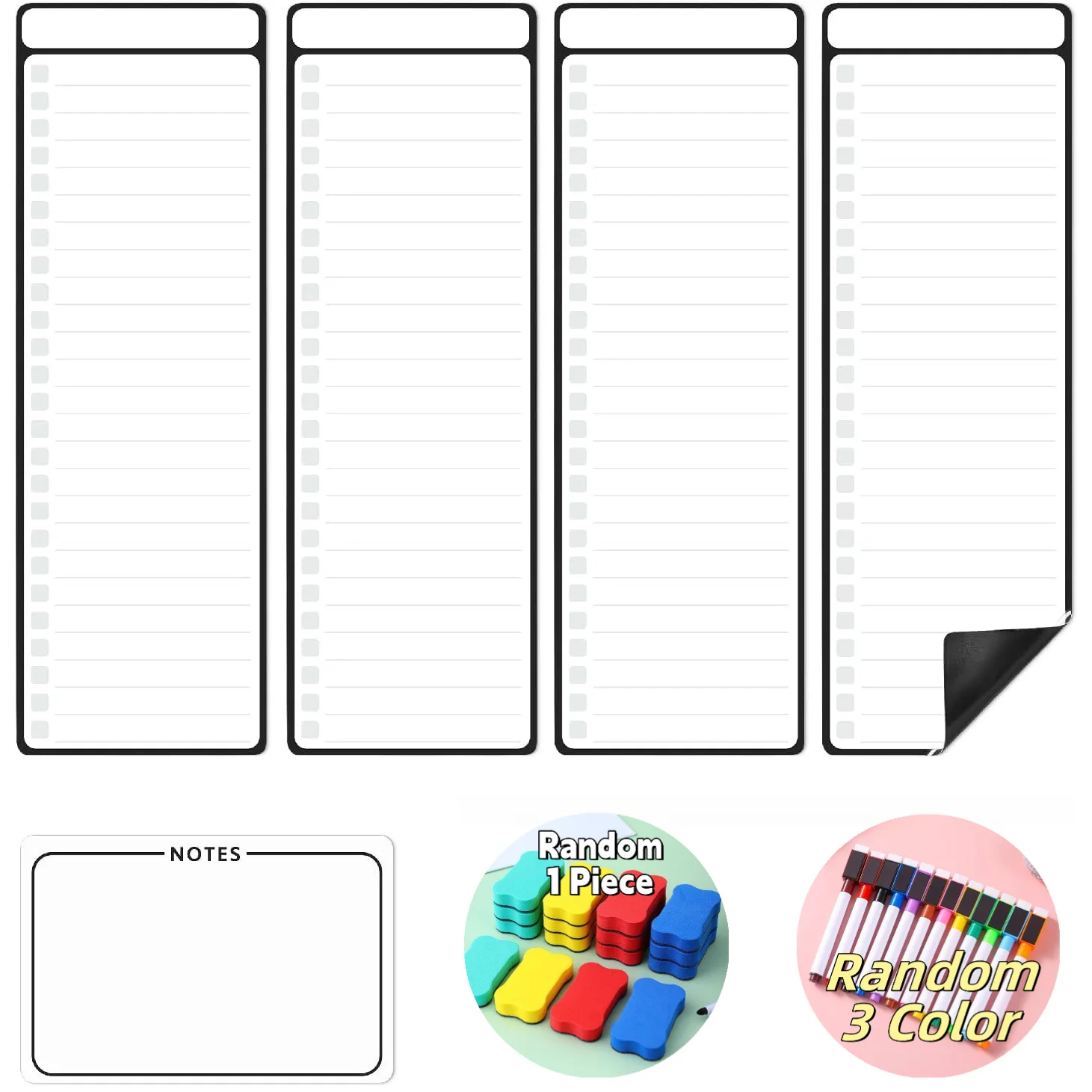 9 PCS Magnetic Dry Erase To-Do List Whiteboard Set, 5 Pcs Planning Whiteboard with 3 Random Color Markers + 1 Random Color Erase