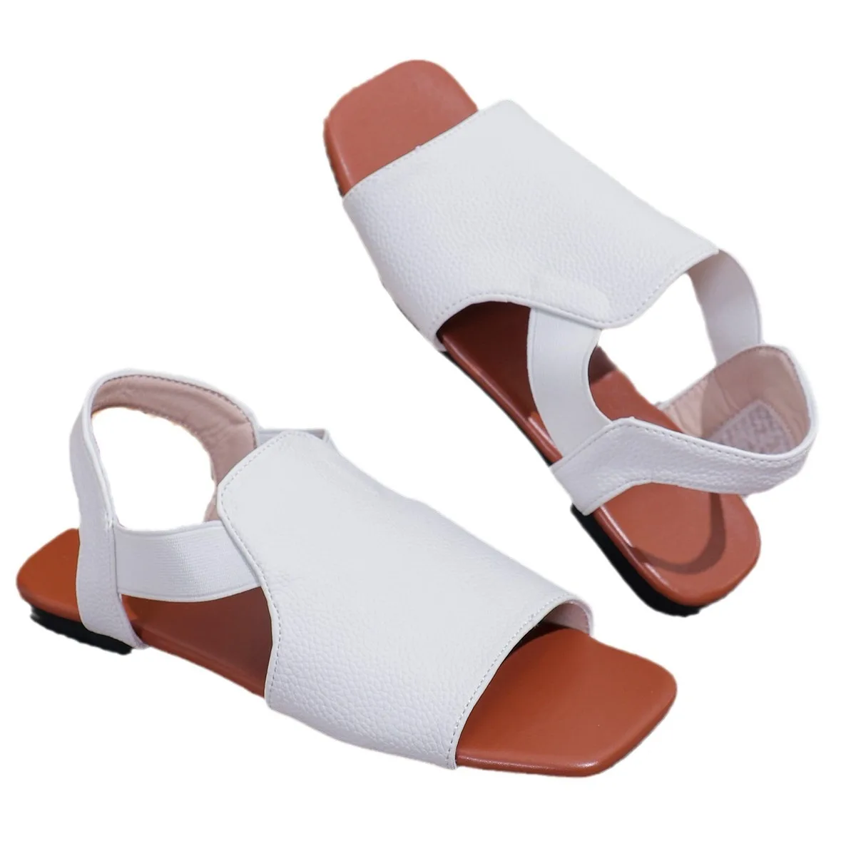 Square Toe Sandals Women 2024 New Summer Wear Soft Flat Retro Fashion Women Sandals Big Size