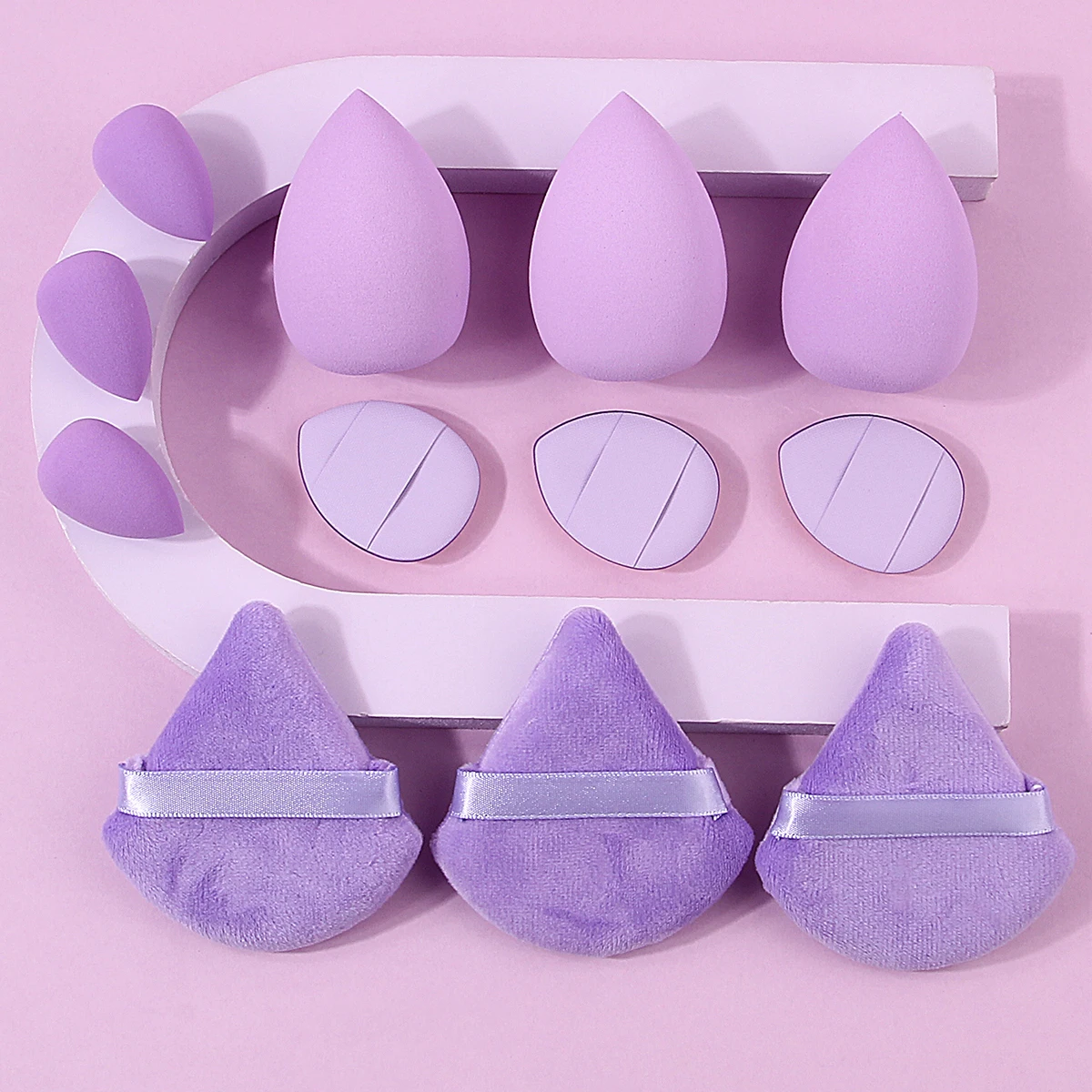12pieces purple makeup sponge powder puff beauty egg set portable dry and wet dual-purpose non-clogging makeup tools