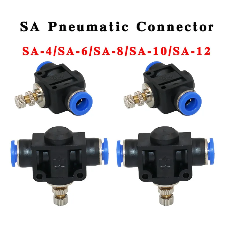

SA Pneumatic Connector Adjustable Flow Control Throttle Needle Valve 4-12mm Push In Fitting Male Thread for Air Water Hose