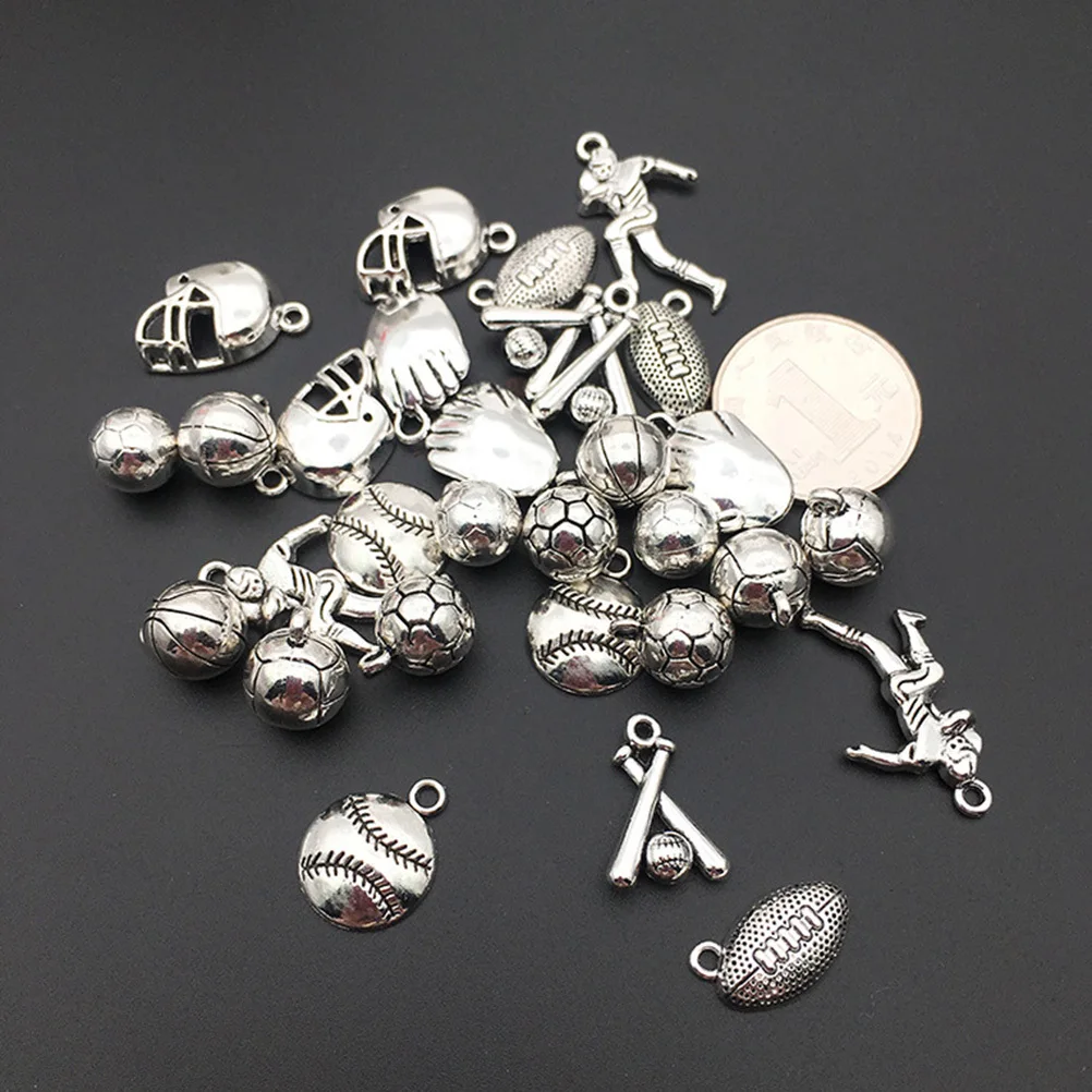 

30Pcs Jewelry Making Charms Mixed Smooth Soccer Ball Alloy Pendants Sports Series for Necklace Bracelet Crafting Jewelry