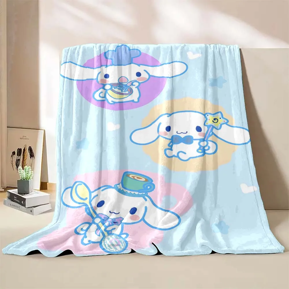 Japanese Sanrio Hello Kitty Blanket Cinnamoroll Cartoon Print Flannel Office Soft Fluffy Shawl Blanket Plush Nap Cover Girl Gift