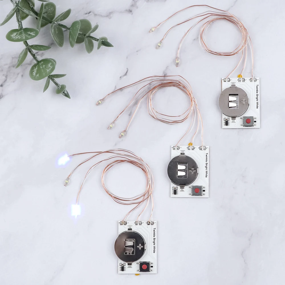 3pcs Self-Adhesive Twinkle Light with Three Bright/Warm White Flashing LEDs, Self-Adhesive Light-Up Units for Making Interactive