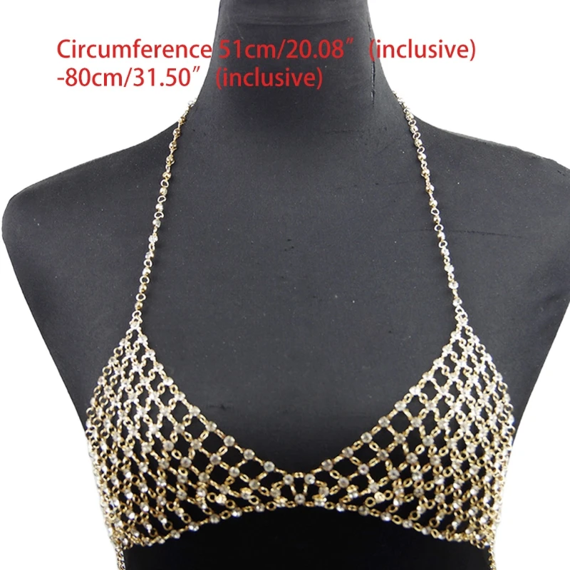 

Sexy Beach Bra Chain Gold Body Jewelry Nightclub Chest Chains Crystal Bra Chain Top for Women and Girls