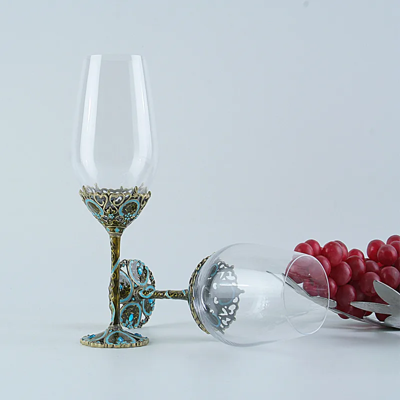 2Pcs/Sst European-Style Wine Goblet Bar Party Light Luxury Enamel High Foot Red Wine Cup Set Household Wine Decanter Glassware