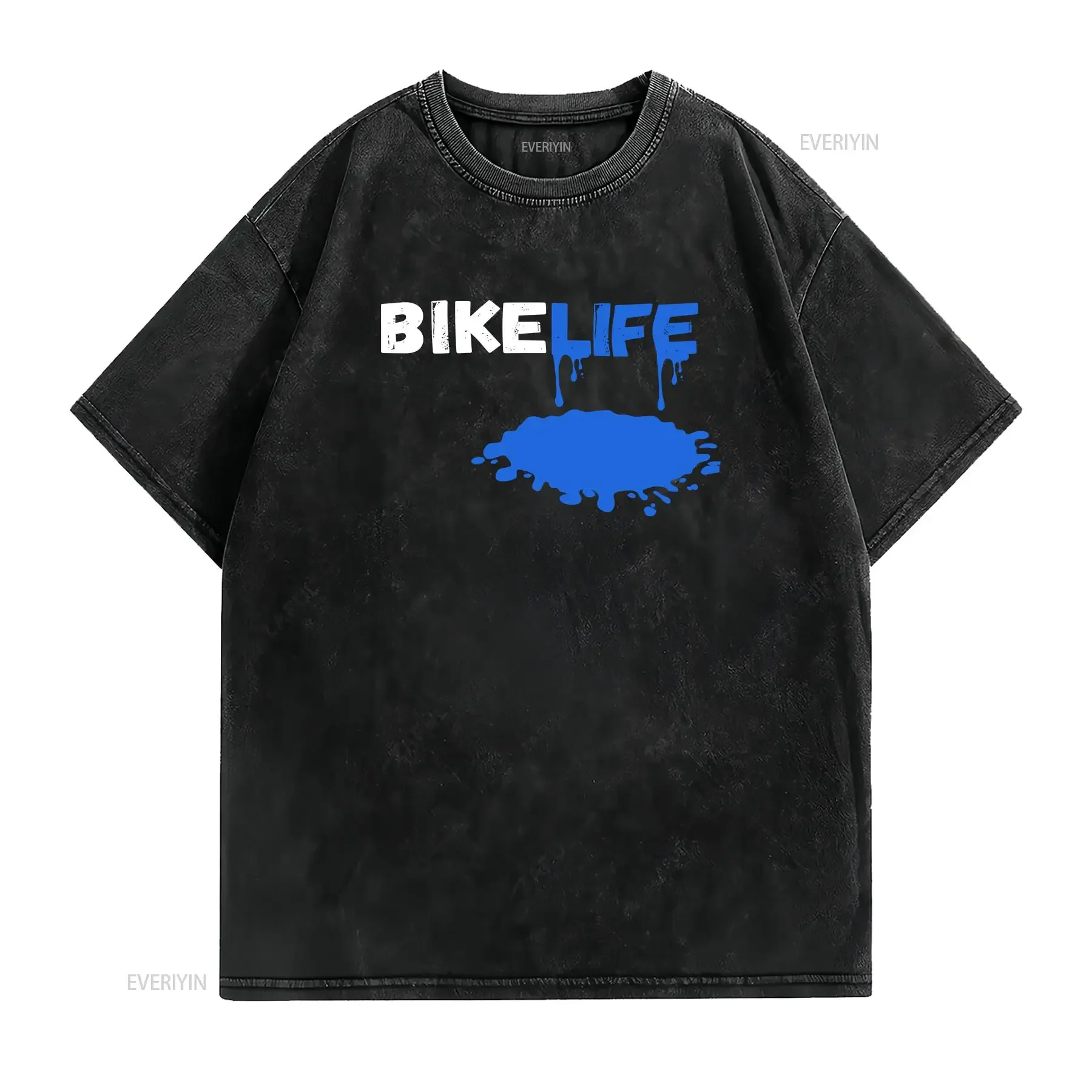 BikeLife Drip Blue Paint Overspray Cyclist T Shirt Motorcycle Bmx Cycling Dirtbike Riders vintage Washed designer clothes
