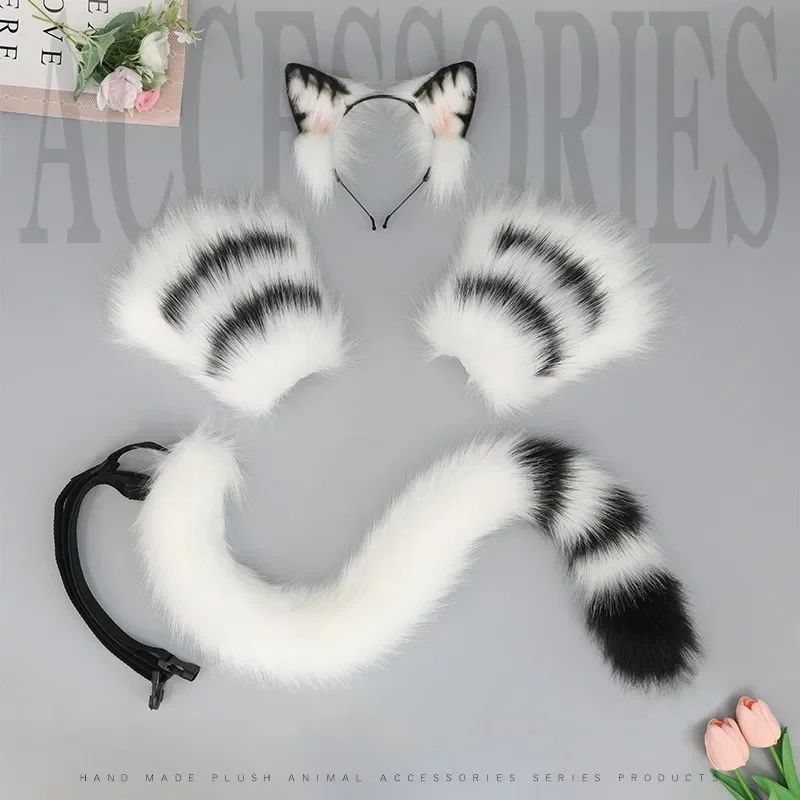 Neue handgemachte Tierohren Stirnband Plüsch Katzen ohr und Schwanz Pfoten Handschuhe Set Requisiten Zubehör für Mädchen Lolita Anime Party Kostüm