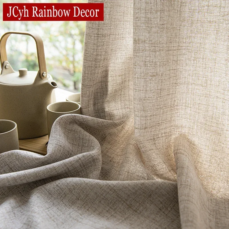 Japan Style Thick Sheer Curtains for the Living Room Semi Tulle Curtain for Windows Solid Cortina Ready-made Voile Privacy Decor