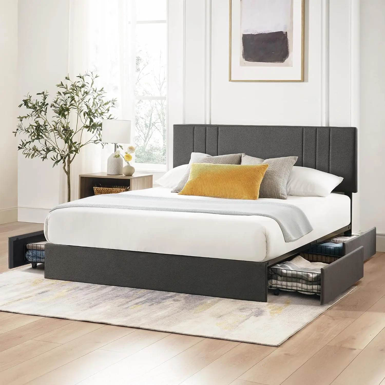 Billie Platform Bed Frame, Four Underbed Storage Drawers, Queen