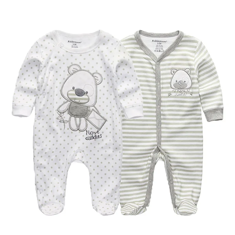 Kiddiezoom 2 Pcs Unisex 0-12Months Cartoon Long Sleeve Baby Boys Girl Romper 100%Cotton Soft Newborn Jumpsuit Infant Clothes