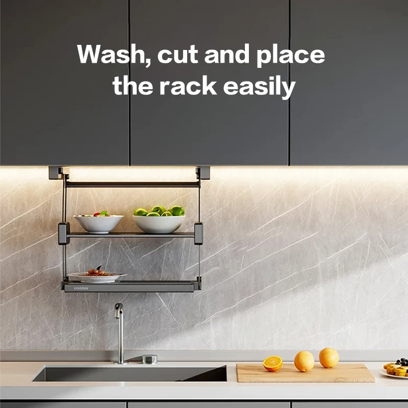 Pull Down Basket Wall Mounted Foldable Spice Rack Space Saving Easy Access Two Tier Lift Shelf For Kitchen Cabinet Storage
