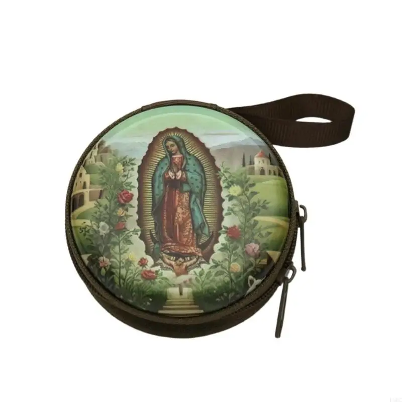 Catholic Rosary Coin Purses Rosary Beads Holders Bag with Zippers Religious Jewelry Storage Box Earring Necklace