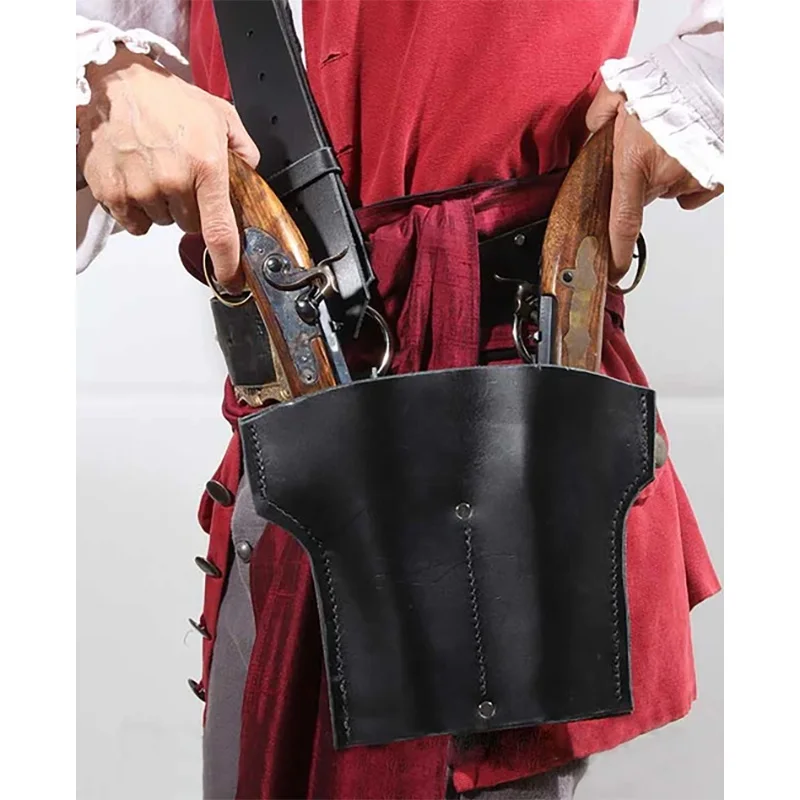 Steampunk Brace Of Flintlock Pistol Holster Baldric Renaissance Pirate Rogue Leather Double Gun Holder Explorer Accessory Sling