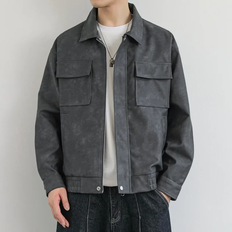 

LIBIELIY Leather Jacket Men Motorcycle Leather Jackets Turndown Collar Windbreaker Men Clothing Bomber Jacket Korean Me