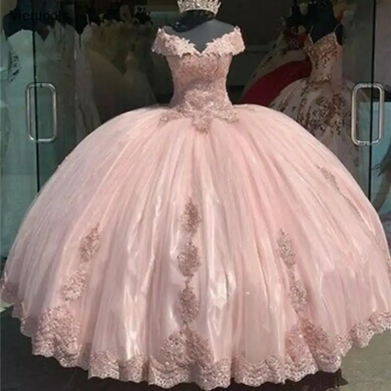 

Amazing Pink Sleeveless 3D Flower Quinceanera Prom dresses Ball Gown Beaded Evening Formal Gowns Sweet 16 Vestid
