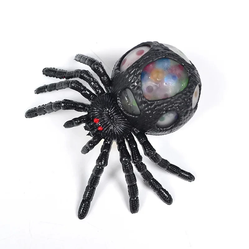 Black Spider Squeeze Toy Horror Colorful Bead Spider Anti Stress Ball Decompression Toys for Kids Adult Halloween Gift