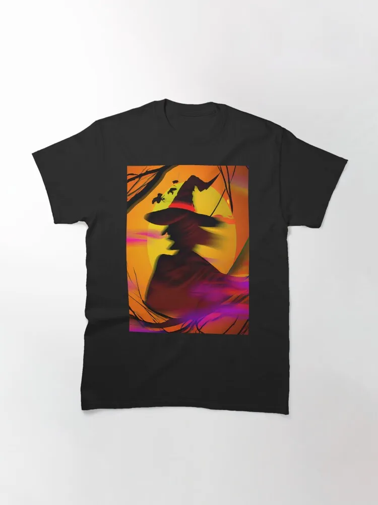 A Witch Silhouette Classic T-Shirt Vintage Short Sleeve Crew Neck Clothing