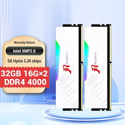 KingBank 메모리 DDR4 RAM PC 16GB X2 16GB 32GB 4000MHz RGB RAM 화이트 방열판 OC 성능, 데스크탑 하이닉스 칩 CL19 용