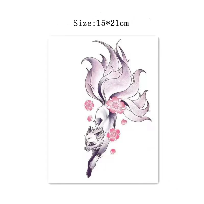 Color Nine-tailed Fox Waterproof Temporary Tattoo Stickers Fashion Flower Arm Art Fake Tattoos for Women Tatuajes Temporales