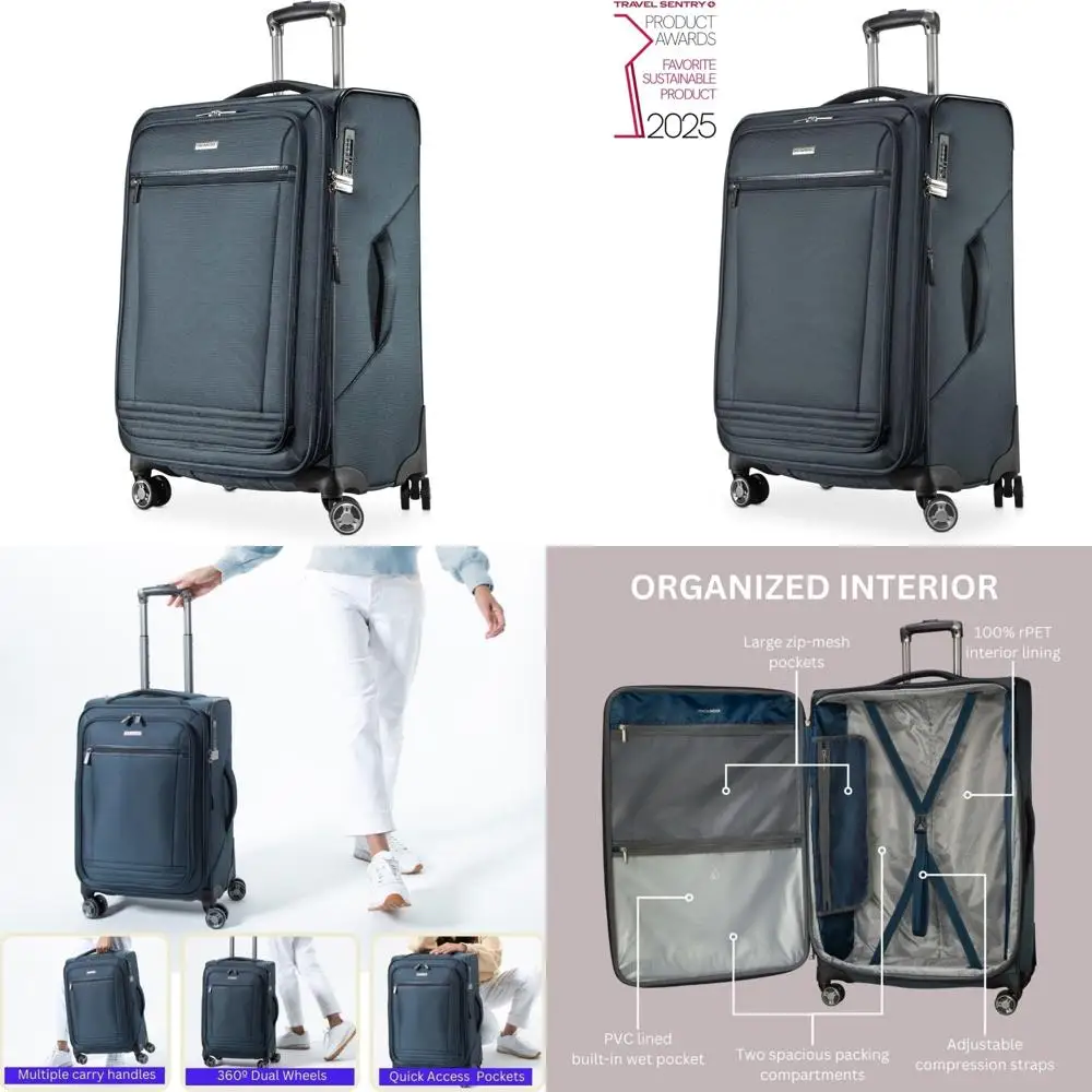 

Экологичный переработанный средний чемодан из переработанного ПЭТ, устойчивый легкий дорожный чемодан, 100% переработанный материал ПЭТ, среда