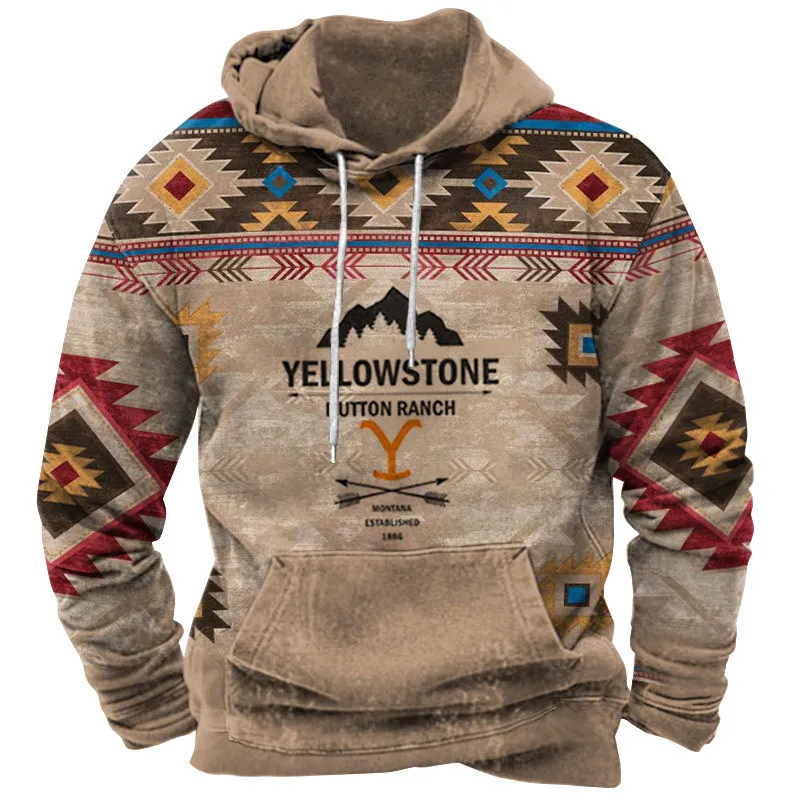 Vintage Hoodie Yellowstone 3D Printed Men's Hooded Sweatshirt Casual Streetwear Unisex Pullovers Fashion Plus Size Tracksuit