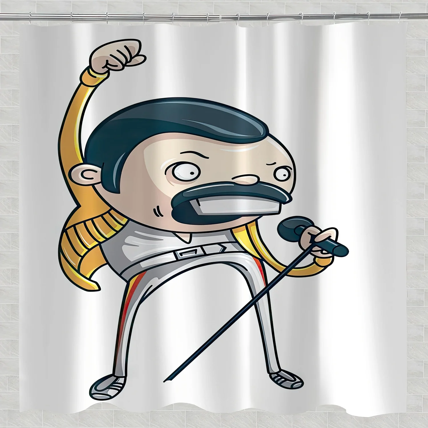 Modern Cartoon Fashion Humor Shower Curtain, Digital Print, Machine Washable Polyester, Includes Hooks, Knit Weave