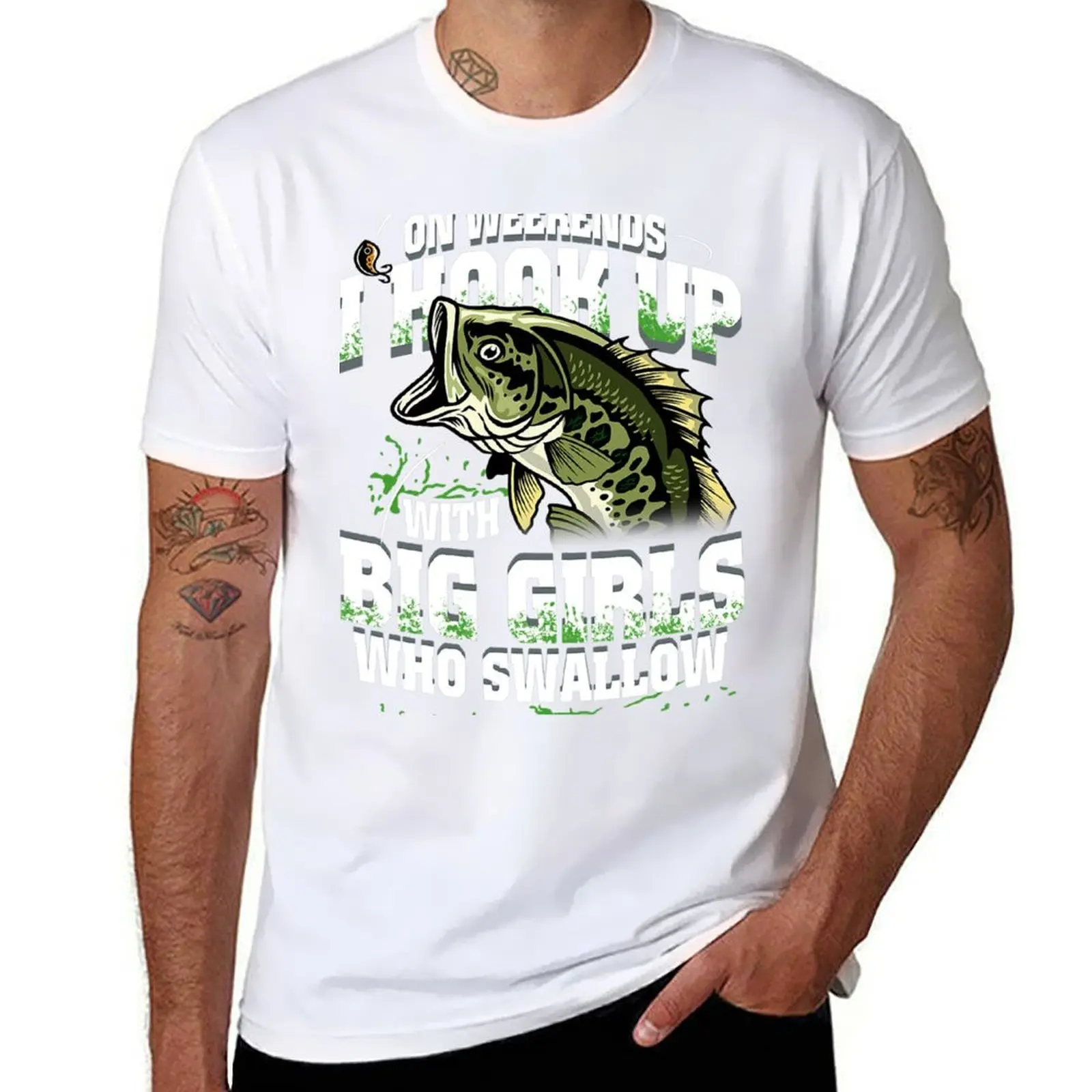 Pesca nos finais da semana eu engano com meninas grandes que engolham pesca pescador camiseta homem t camisa de algodão pacote camiseta
