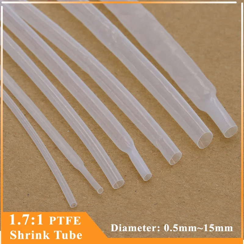 1/20/50/100M  1.7:1 Clear PTFE Shrink Tube Dia 0.5mm ~ 15mm Shrinkage 260℃ 600V High Temperature Pipe Shrink Tubing For Wires