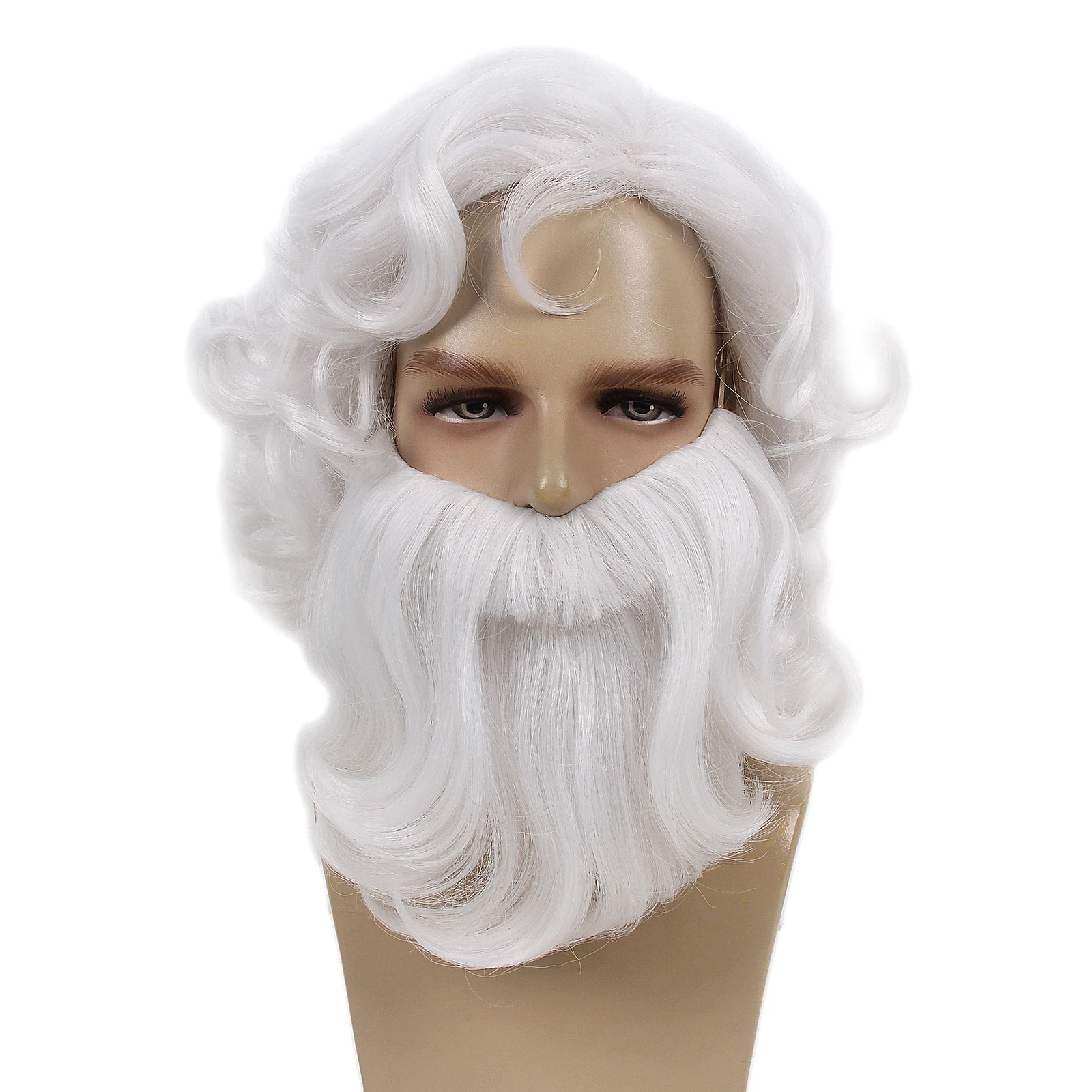 REEWES Christmas Santa Claus Beard Cosplay Wig Set Heat Resistant Synthetic Hair Carnival Halloween Party Props Girl Gift