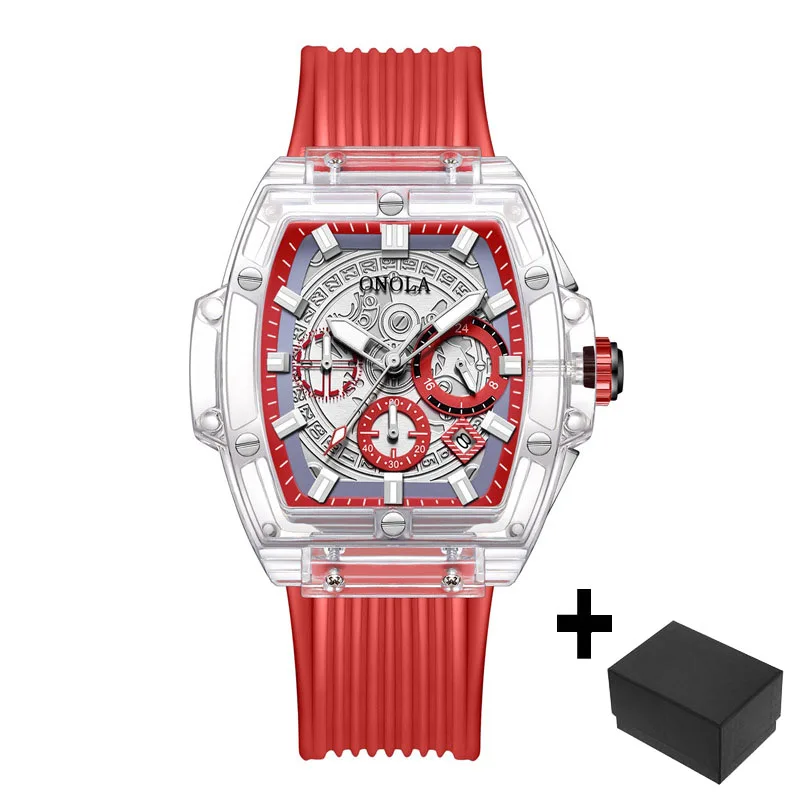 남성용 아크릴 투명 케이스 시계, 스포츠 실리콘 스트랩, 방수 쿼츠 손목시계, 인기 패션, 무료 배송, 2023