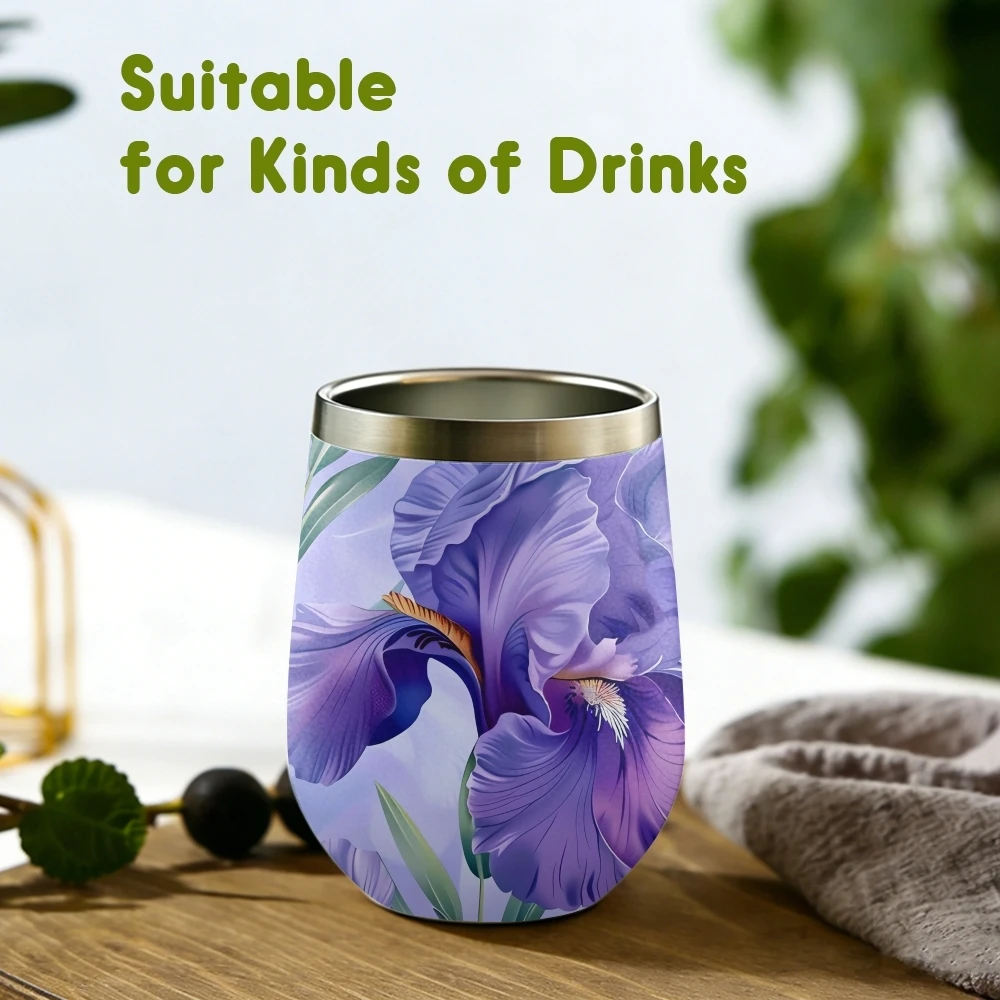 Iris Flower Vacuum Flasks 12oz Insulated Wine Tumbler Vacuum Coffee Mug Egg Shape Thermos Cup
