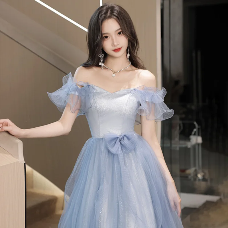 French evening Gowns for Women Blue Long Dress Wedding Banquet Gown Graduation Dresses Temperament Ladies Prom Evening Dresses