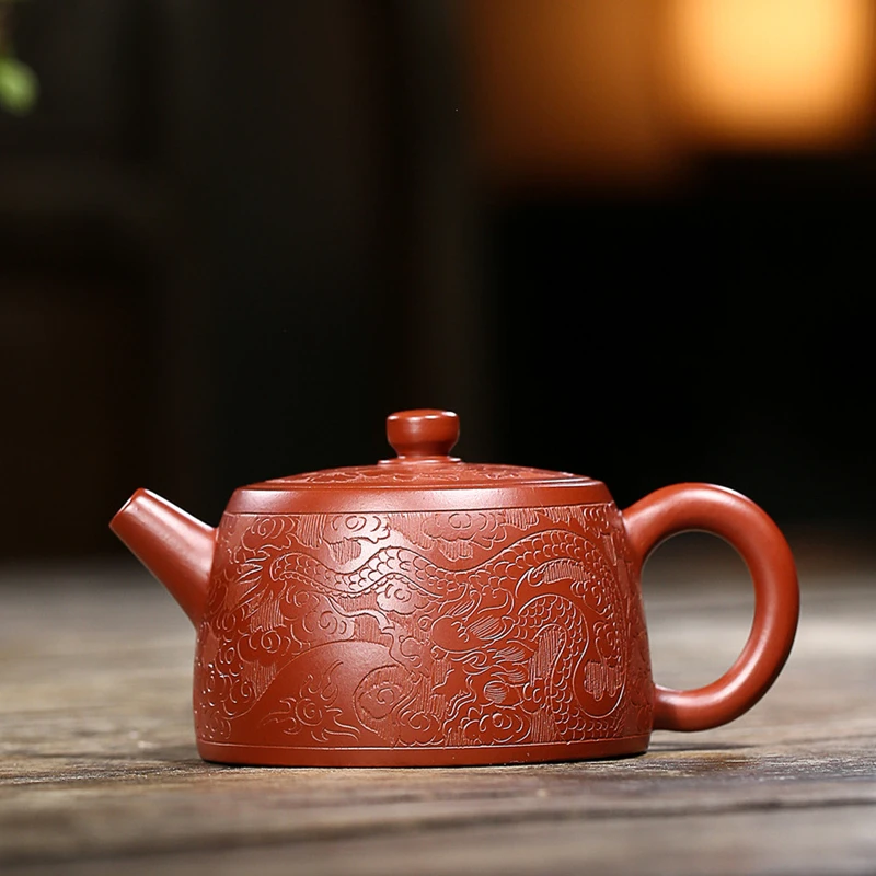 

full handmade tea pot original ore real yixing zisha dahongpao clay marked dragon carved embossed JinLan pot 200ml traditional