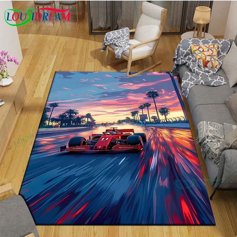 

2026 Hot Fashion Racing Car Print Flannel Carpet Outdoor Rug Area Rug Non-slip Carpet Bedroom Decor Carpet for Kids Luxury Gift