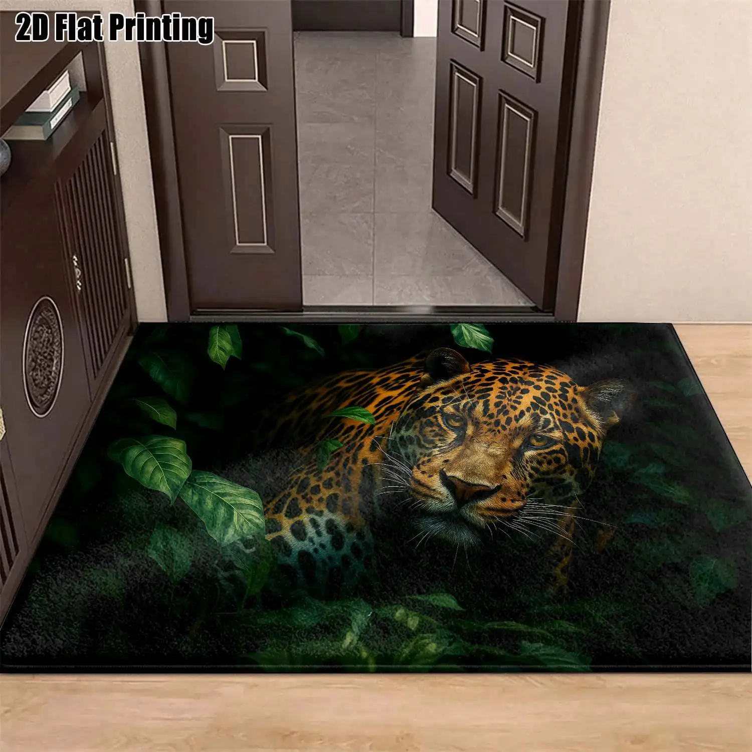 1Pc 2D Printed Leopard Pattern Carpet, Modern Minimalist Instagram-Style Vintage Geometric Striped Floor Mat, Machine Washable, Multi-Size, Suitable for Home Decor, Entryway, Living Room, Bedroom, Dining Room, Foyer