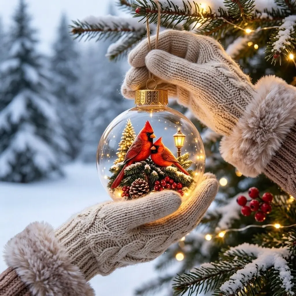 Transparent Xmas Bauble 3d Winter Scene Festive Tree Pendant Glowing Holiday Glass Sphere Hanging Christmas Decor