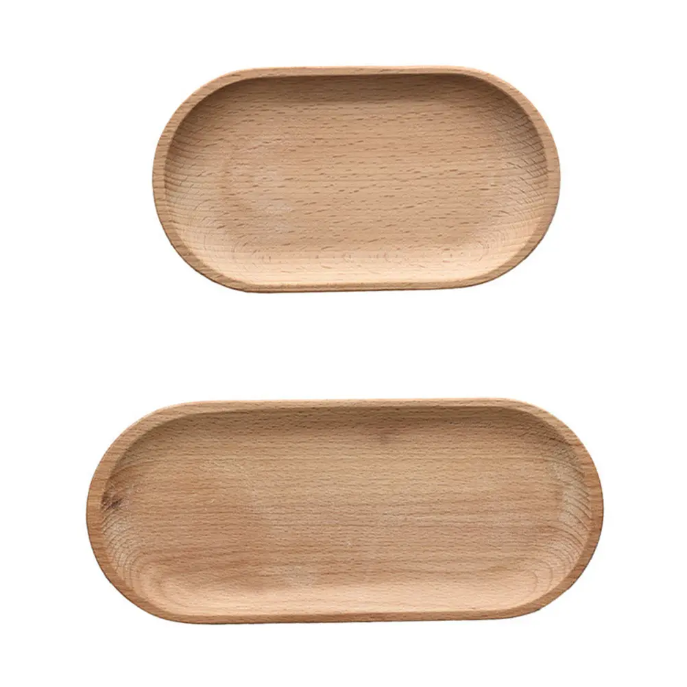 2Pcs Wooden Tray Wooden Decor Serving Natural Grain Rustic Fruits Cheese Pastry Bread Tea Service Home