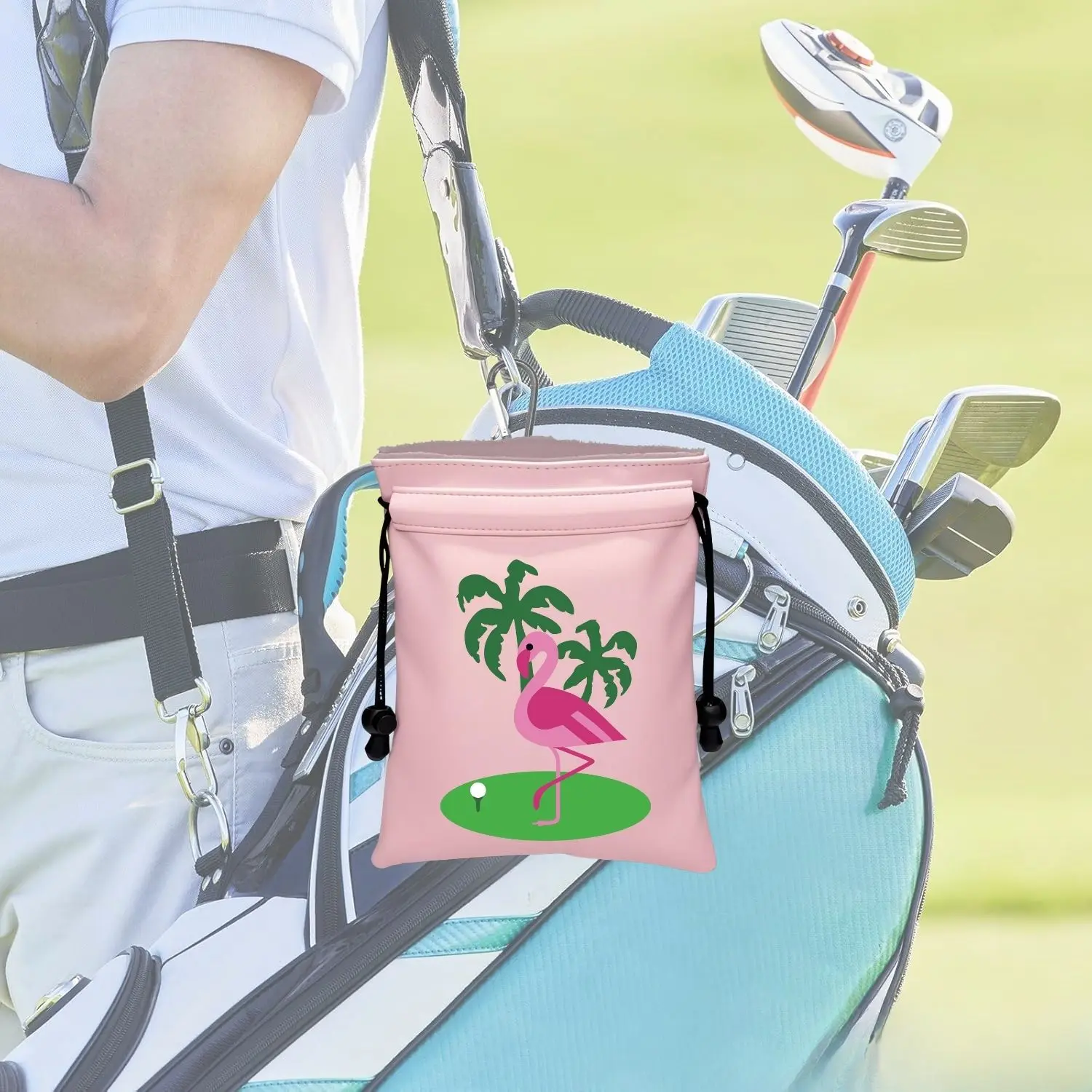 Golf Valuable Item Bag, Funny Golf Valuables Pouch Golf Tee Pattern, PU Leather Golf Tee Pouch with Drawstring Closure