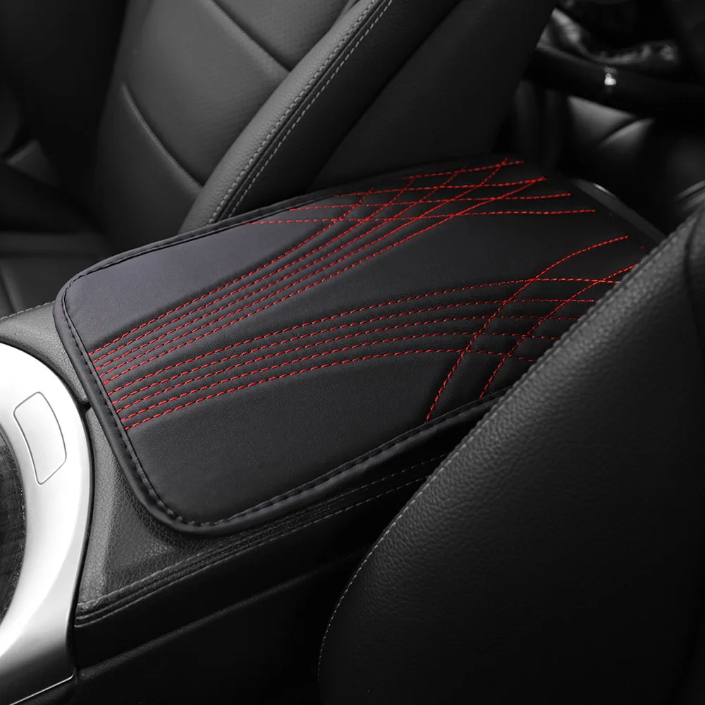 Car Anti-dirty Mat PU Leather Eight-character Embroidery Three-dimensional Armrest Box Cover Car Center Armrest Box Mat Supplies