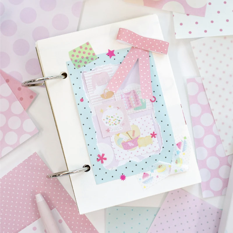 Journal GO 200pages Dot and Sugar Material Book Cute Polka Dot Patterned Decorative Paper Pad for Journaling Scrapbooking