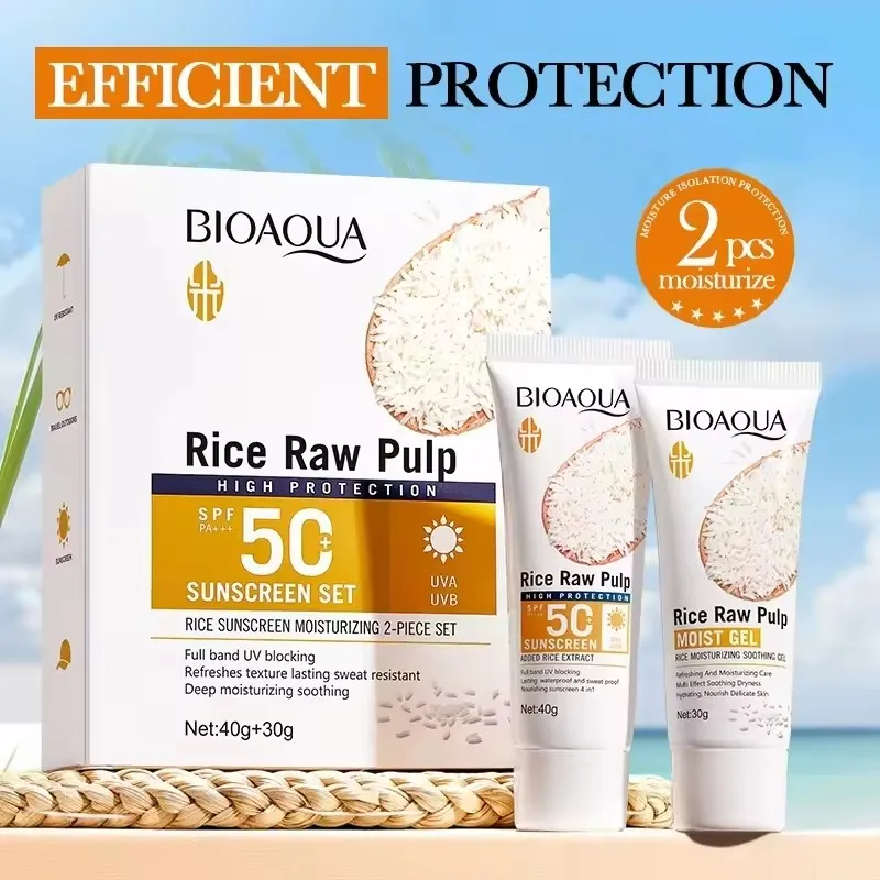 2pcs/kit BIOAQUA spf 50 White Rice Sunscreen Sets for Face Body Moisturizing Whitening Creams Solar Blocker Facial Sunscreen
