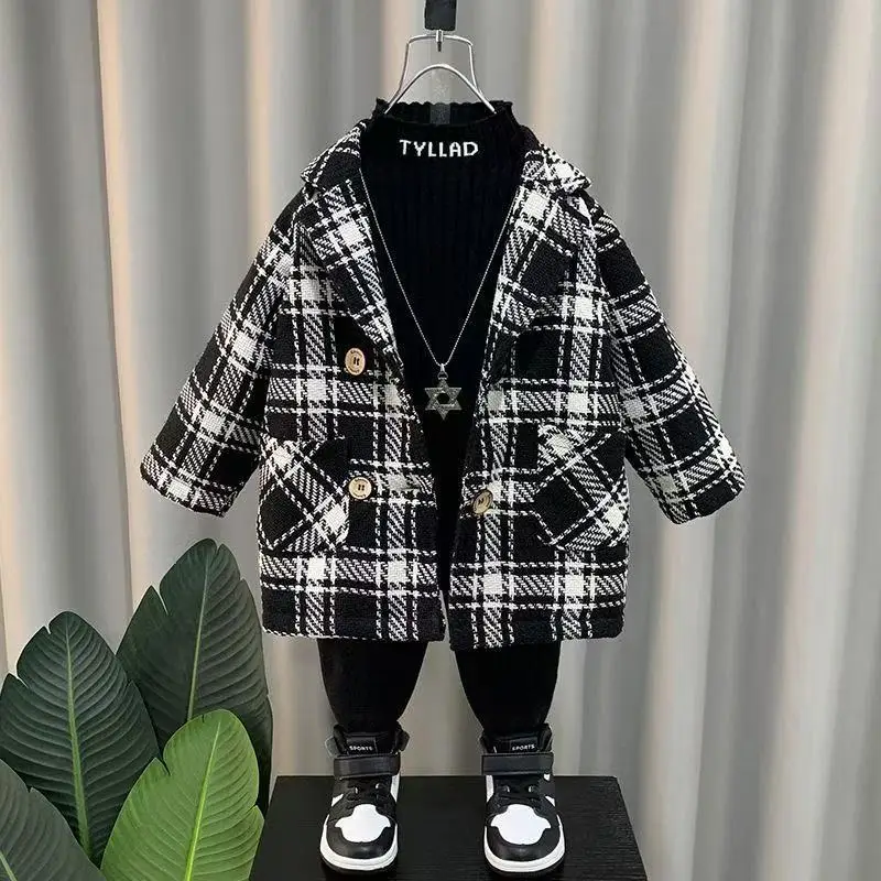 

Korean Kids Winter Clothes Thicke New Plaid Woolen Coat Boys' Warm Jacket Childhood Coats Winter Padding Kids Outerwear 2-10Y