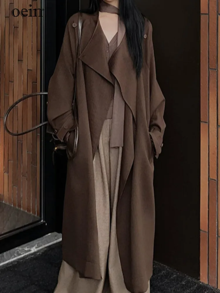 [oein] Hepburn Style High-end Coat, Long Sleeved Coat Tie Up Waist, Brown Windbreaker